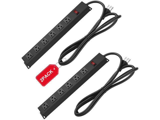 2Pack Metal Wall Mount Power Strip, Mountable Power Outlet with 6 AC Outlets, Aluminum Alloy Mount Power Socket with Switch, 15 FT SJT 3/C 14AWG...