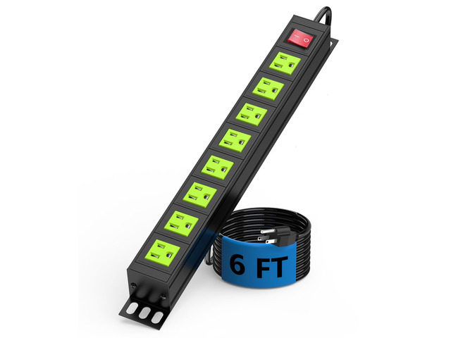 Metal 8 Outlet Mountable Power Strip, Wall Mount Outlet Power Strips Heavy Duty, Commercial Shop Power Strip with Switch, 15A 125V 1875W, 300J...