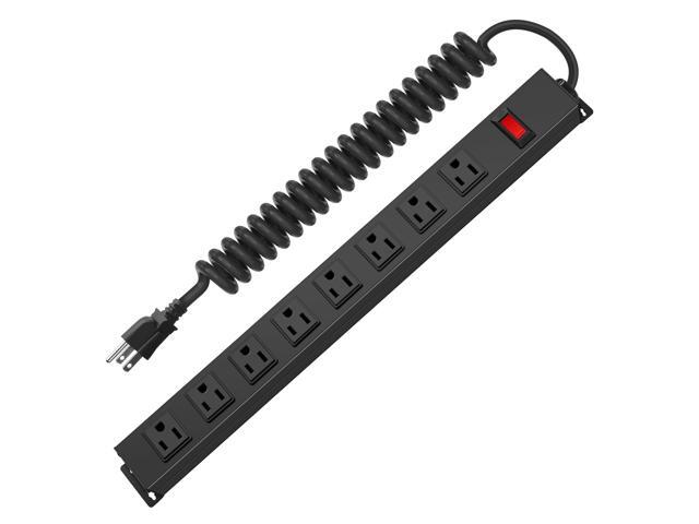 Heavy Duty Power Strip, Spring Cord, 6FT, 1 8 Outlets Power Strip, Surge Protector Power Strip with Switch, 14AWG Extension Cord