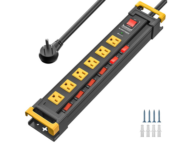 6 Outlet Heavy Duty Surge Protector Power Strip with Individual Switches 3300J Surge Protection, Recessed Switch Design, Metal Housing, 6FT Cord,...