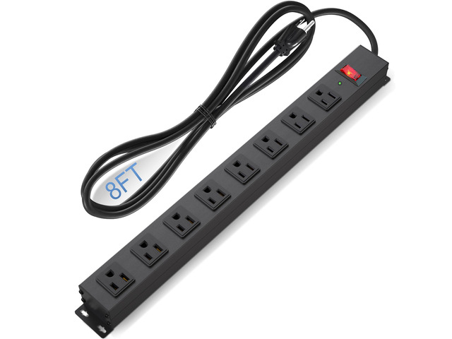8 Outlet Power Strip Surge Protector, 8 Feet Metal Power Strip Heavy Duty with Switch for Home Office School Shop Garage, Wall Mount with Screw,...