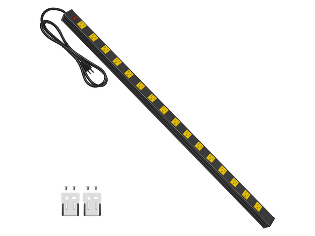 Long Metal 16 Outlet Wide Spaced Garage Industrial Heavy Duty Power Strip with 25 FT Cord 15A, 125V, 1875W. Yellow