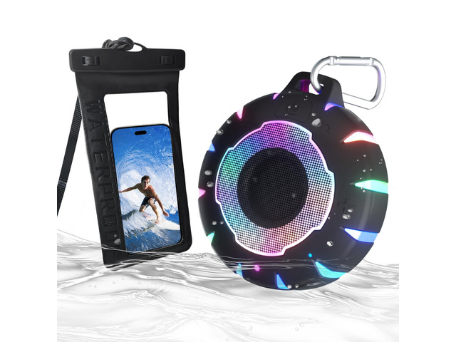 Bluetooth Shower Speaker + Waterproof Phone Pouch Rugged & Ready for Any Wet Adventure