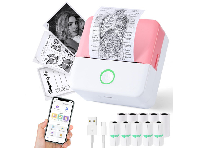 Mini Sticker Printer, X6 Print Pod with 10 Rolls Thermal Paper Bluetooth Pocket Printer Sticker Maker for Phone, Impresora PortÃ¡til for Gifts, DIY,...