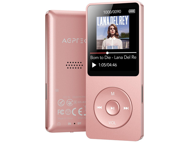A02 MP3 Player with Bluetooth 5.3, 1.8'' 64GB Portable Music Player with Speaker, FM Radio, Voice Recorder, Supports Expanded Up to 128GB(Rose Gold)
