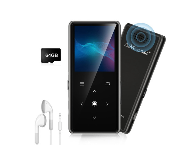 64GB MP3 Player with Bluetooth 5.2, Music Player with Built-in HD Speaker, FM Radio, Voice Recorder, HiFi Sound, E-Book, Earphones Included