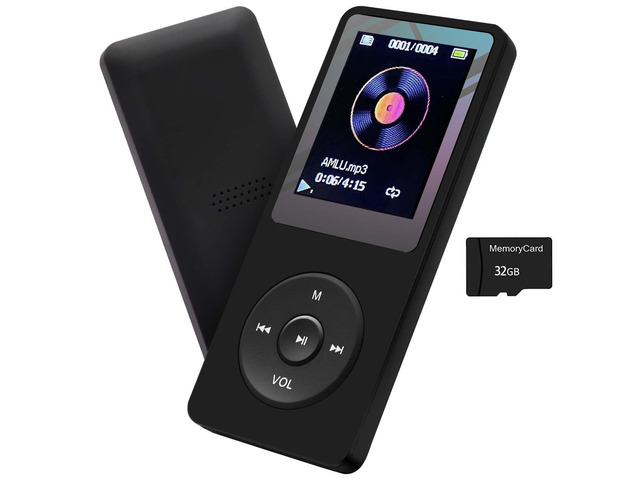 MP3 Player 32GB with Speaker Earphone Portable HiFi Lossless Sound MP3 Mini Music Player Voice Recorder E-Book HD Screen 1.8 inch Black Support up...