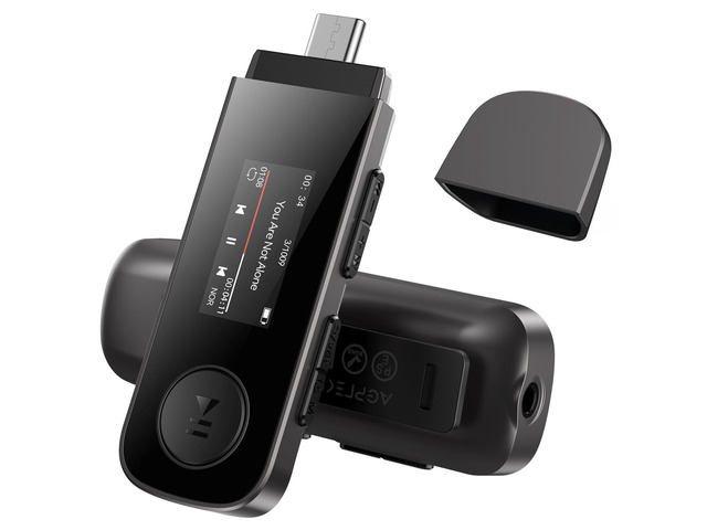 64GB USB MP3 Player with Bluetooth, U5 Type-C & USB Player with Clip with FM Radio, Recording, Support Mobile Phone Connection(Gray)