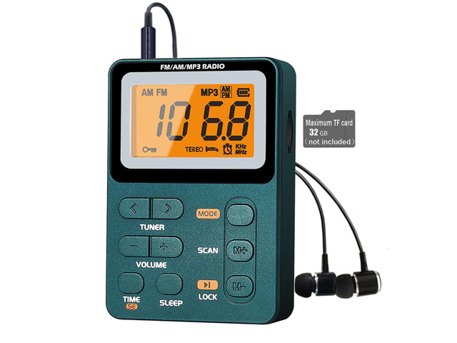 Portable Radio AM FM, Rechargeable Pocket Speaker with Best Reception Digital Tuning, MP3, Stereo Earphone, Large LCD Screen, TF Card Socket,...