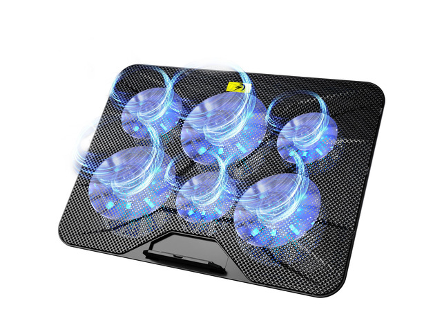 Laptop Cooling Pad with 6 High-Speed Fans for 14-17.3 Inch Laptops Laptop Fan with 7 Adjustable Angles, Blue Lights with Fans, 2 USB Ports for...