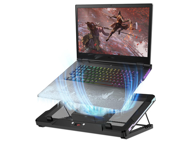 Laptop Cooling Pad, Laptop Cooler Stand with 5.5' Movable Fan Easy to Clean, 10 RGB Light Modes, Auto Temp Sensor & 3-Speed Manual Control, Ultra...