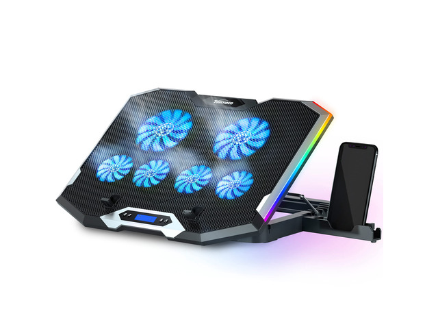 C11 Laptop Cooling Pad RGB Gaming Notebook Cooler, Laptop Fan Stand Adjustable Height with 6 Quiet Fans and Phone Holder, Computer Chill Mat, for...