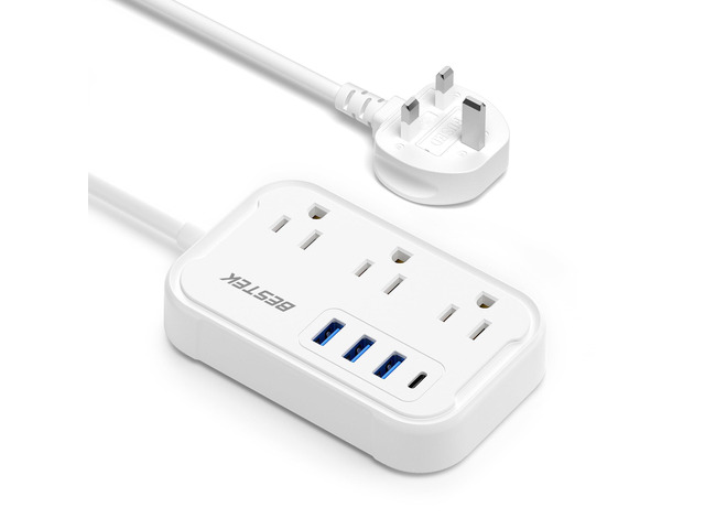 US to UK Travel Plug Adapter: Type G Adapter with 3 AC Outlets and 4 USB (1 PD20W) - Power Strip for USA, UK, Ireland, Scotland, Hong Kong,...
