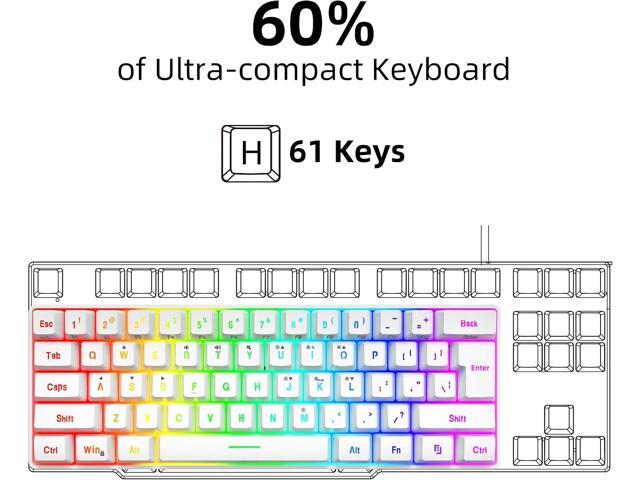 Snpurdiri 60% Wired Gaming Keyboard, 61 Keys RGB Backlit Wrist Rest Ultra-Compact Mini Waterproof Keyboard for PC Computer Gamer (White)
