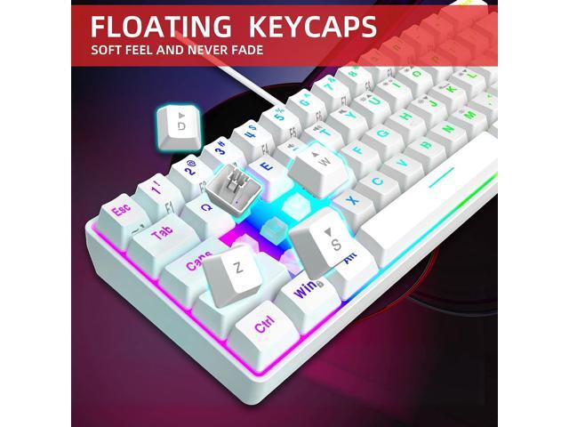 Snpurdiri 60% Wired Gaming Keyboard, 61 Keys RGB Backlit Wrist Rest Ultra-Compact Mini Waterproof Keyboard for PC Computer Gamer (White)