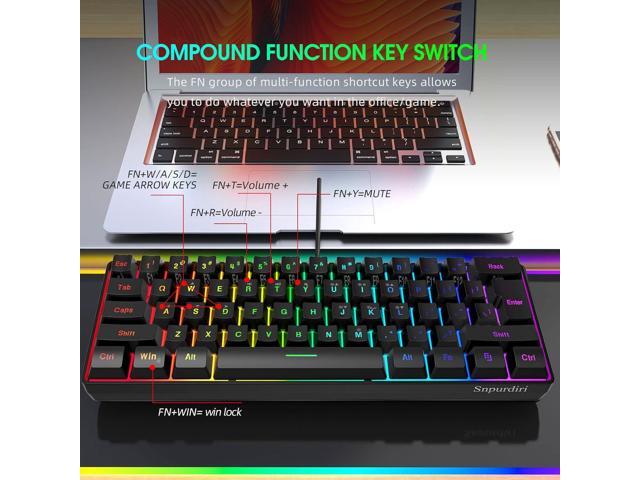 DGG K60 61 Keys RGB Backlit 60% Wired Gaming Keyboard, Ergonomic Waterproof Mini Compact 60 Percent Mechanical Feeling Keyboard, for PC Mac PS4...