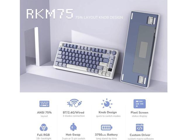 RK ROYAL KLUDGE M75 Mechanical Keyboard with OLED Smart Display and Volume Knob, 2.4G/USB-C/BT Gasket Mounted 75% Layout Wireless Gaming Keyboard...