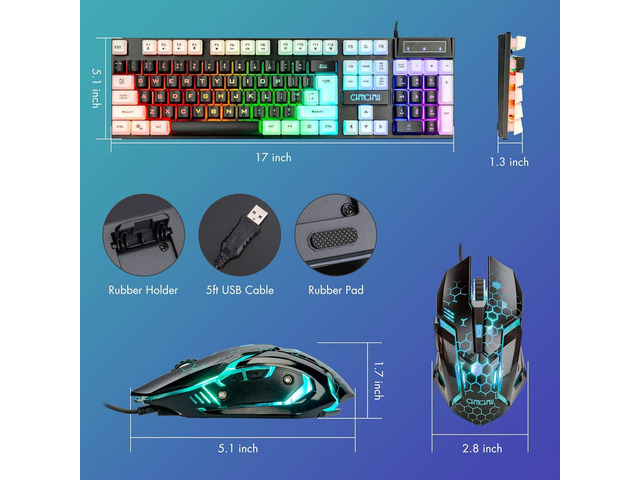 CHONCHOW Light Up Keyboard and Mouse Combo, Full Size RGB Gaming LED Keyboard and Rainbow Wired Gaming Mouse for PS4 PS5 Xbox One Computer Desktop...