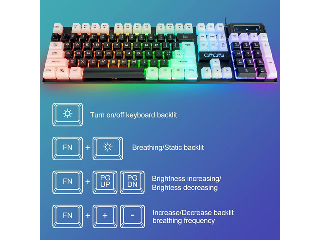 CHONCHOW Light Up Keyboard and Mouse Combo, Full Size RGB Gaming LED Keyboard and Rainbow Wired Gaming Mouse for PS4 PS5 Xbox One Computer Desktop...