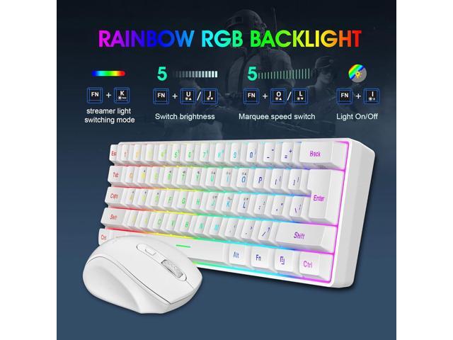Snpurdiri 2.4G Wireless Gaming Keyboard and Mouse Combo, Include Small 60% Merchanical Feel Ergonomic Design Mini Wireless Mouse(White)