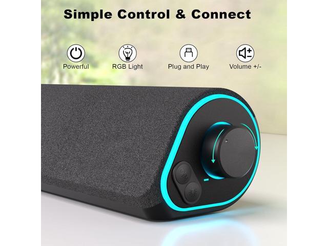 SOULION R50 Bluetooth Computer Speakers, 3.5mm PC Sound Bar for Desktop Monitor, Wired USB Powered & Colorful LED Lights with Switch Button, Stereo...
