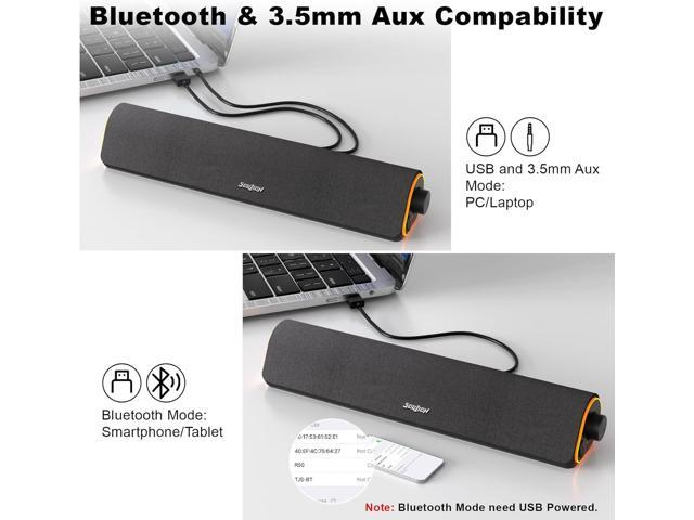SOULION R50 Bluetooth Computer Speakers, 3.5mm PC Sound Bar for Desktop Monitor, Wired USB Powered & Colorful LED Lights with Switch Button, Stereo...