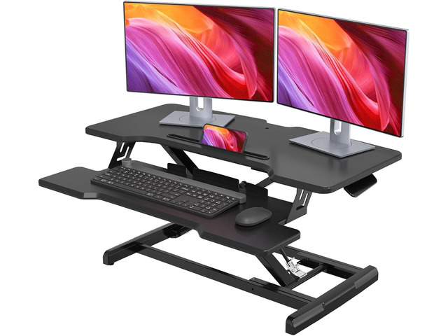 Standing Desk Converter 32 inch, Height Adjustable Sit Stand Desk Riser, Quick Sit to Stand Tabletop Dual Monitor Riser Workstation for Home Office...
