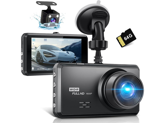 S7 2.5K Dash Cam Front and Rear,64G SD Card,1600P+1080P FHD Dual Dash Camera for Cars,176Â°+160Â° Wide Angle,3.2' IPS Screen Dashcam,G-Sensor,Loop...