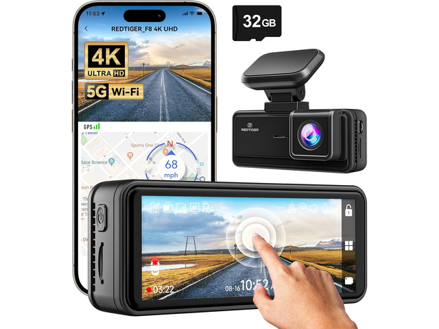 4K Dash Cam Front, 5G Wi-Fi App Control, 3.18' Touch Screen Dash Camera for Cars, 2160P UHD Night Vision, Free 32GB Card, 160Â° Wide Angle, Built-in...