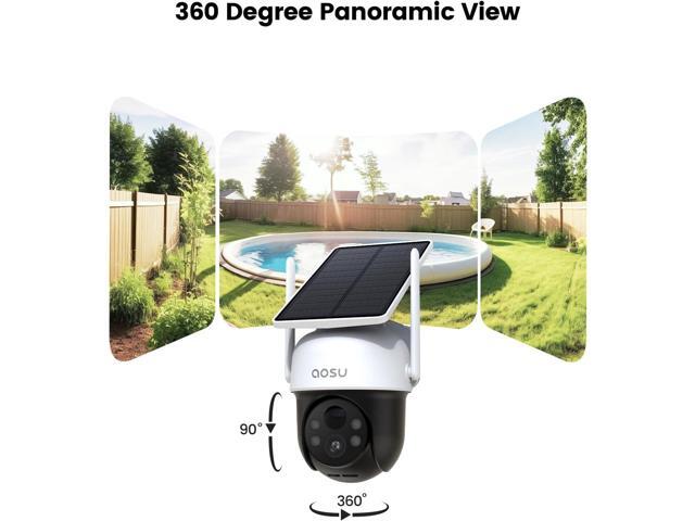 AOSU Solar Camera Outdoor Wireless - 100% Wire-Free Outdoor Security Camera Wireless with Fixed Solar Panel,360° Panoramic View, Human Auto...