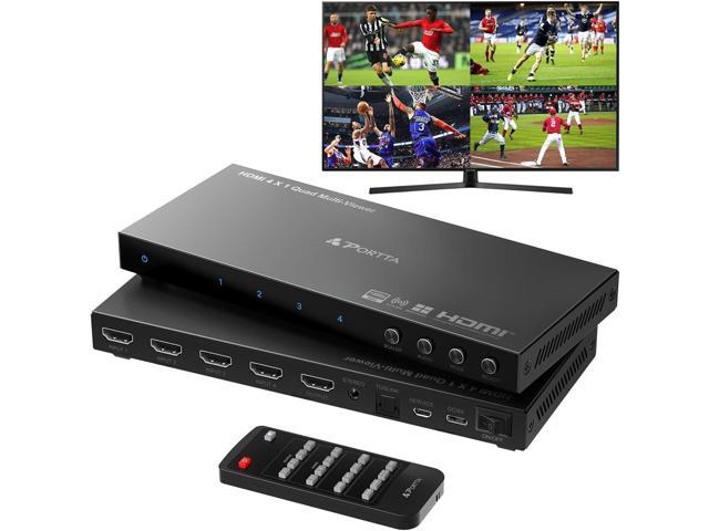 HDMI Multiviewer Switch 4x1 with PIP, PORTTA Quad Multi Viewer Seamless Switcher 4 in 1 Out with Toslink, 3.5mm Audio Output Support 1080p 60Hz, 6...