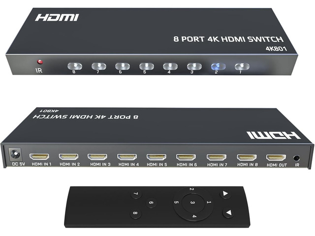 KAGO 8-Port HDMI Switch 4K@30Hz Selector Box with IR Remote