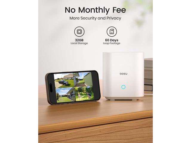 AOSU Security Cameras Outdoor Wireless, 4-Cam-Kit, 166° Ultra-Wide-Angle, Battery Powered, No Subscription, Home Security Cameras System with 2K...