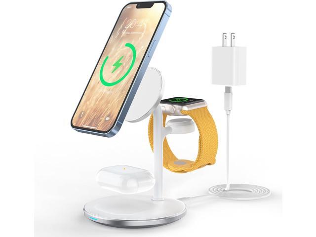 3 in 1 Wireless Charging Station for Apple Devices, Standard 15W Fast Wireless Mag-Safe Charger Stand with 20W dapter for iPhone 16 15 14 13 12 Pro.