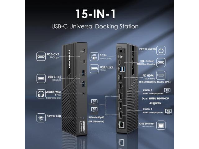 WAVLINK DisplayLink Docking Station Triple Monitor 4K@60Hz for 3 Monitors, 100W Charging for Thunderbolt 4/3, USB C M1 M2 M3 M4 Mac/Windows/Chrome...