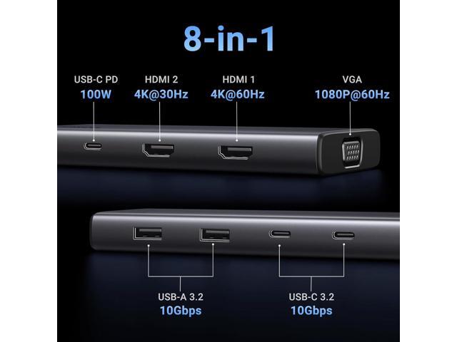 UGREEN 8 in 1 USB C 4K Docking Station - Dual Monitor, Triple Display with 2 HDMI, VGA, 2 USB A & C 3.2 Ports, 100W PD - Compatible for MacBook,,...