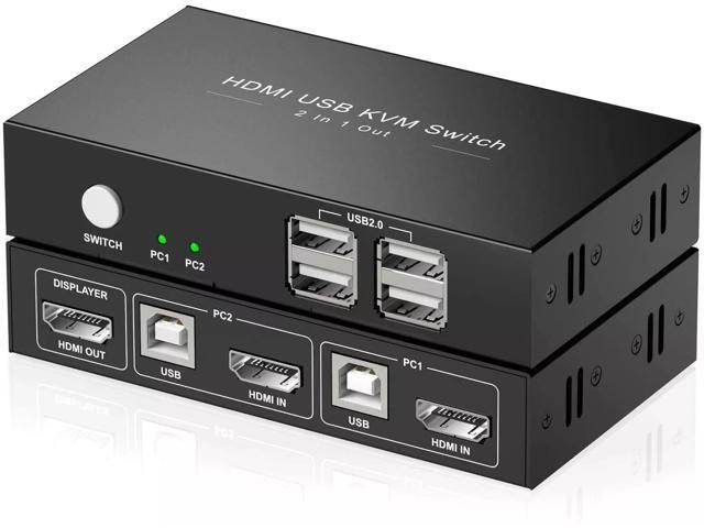 KVM Switch HDMI 1 Monitor 2 Computers with 4K@30Hz Ultra HD Resolution, 2 Port KVM Switches 4 USB 2.0 Hub,KVM Switches Supporting Wireless Keyboard...