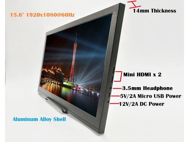 15.6' 1920x1080 Full HD IPS Portable Monitor 1080p HDR with Mini HDMI x 2 / 3.5mm Headphone / Micro USB Ports, 5V/2A Micro USB or 12V/2A DC Power...