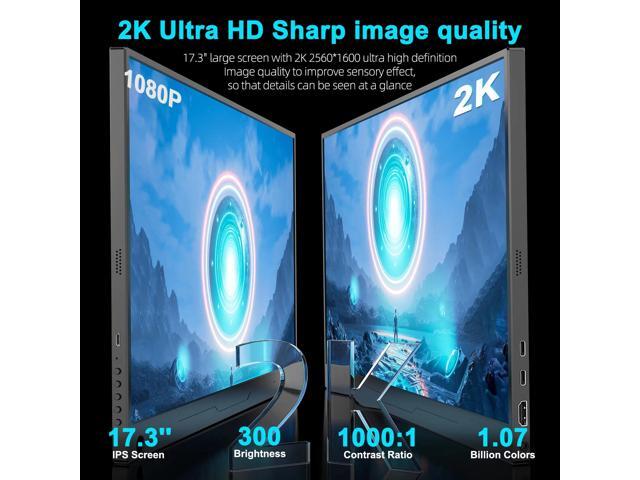 NEWSOUL 17.3' Portable Monitor 144HZ 2K 2560x1440 Gaming Monitor HDR IPS Ultra Slim Gaming Display Second Screen USB C & OTG