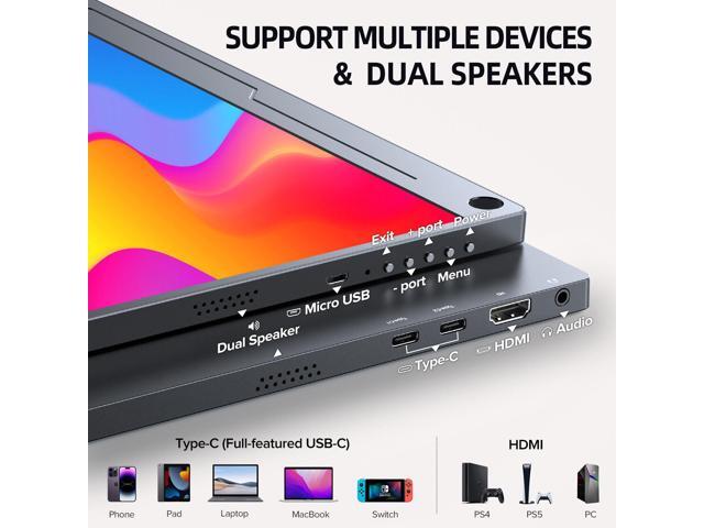 NEWSOUL 15.6' Portable Monitor 1920*1080 Extend Dual Screen VESA For Computer Xbox Switch PS