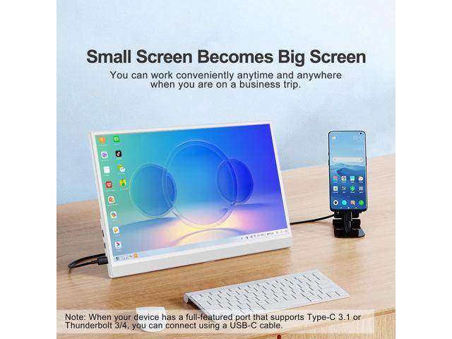 Newsoul 15.6' Lightweight White Portable Monitor with USB-C, HDMI & Built-in Stand - 1080P External Laptop Screen