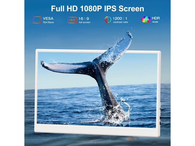 Newsoul 15.6' Lightweight White Portable Monitor with USB-C, HDMI & Built-in Stand - 1080P External Laptop Screen