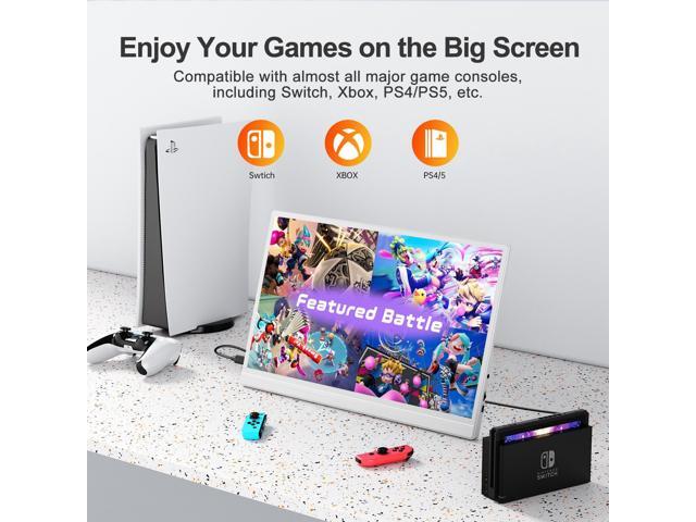 Newsoul 15.6' Lightweight White Portable Monitor with USB-C, HDMI & Built-in Stand - 1080P External Laptop Screen