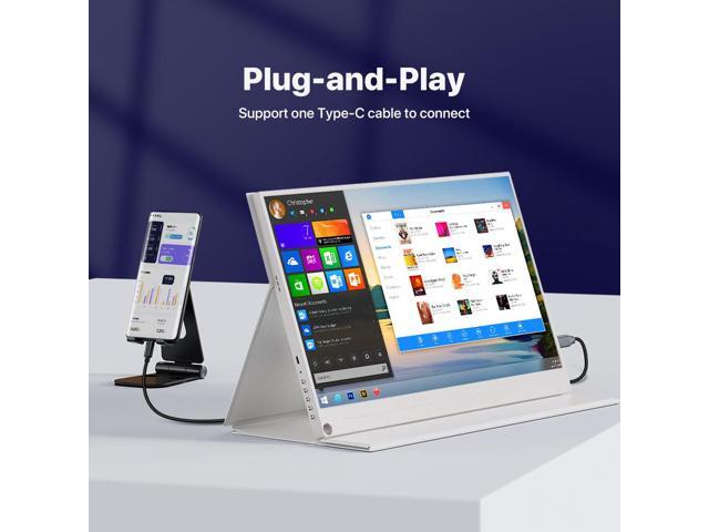 Newsoul 15.6' 1080P FHD Portable Monitor with USB-C, HDMI, VESA & Smart Case - Matte IPS Display for Switch/PS5/PC/Phone White Monitor