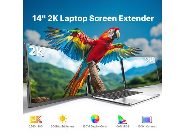 Newsoul 2K 14' 360° Swivel Hinge Laptop Screen Extender, QHD IPS Portable Dual Monitor for 13.3'-17.3' Laptops - Plug & Play with Mac, Win, Android