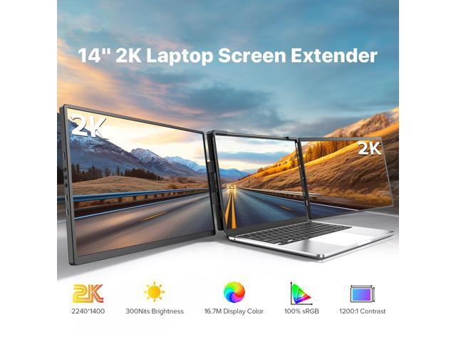 Newsoul 2K 14' 360° Swivel Hinge Laptop Screen Extender, QHD IPS Portable Dual Monitor for 13.3'-17.3' Laptops - Plug & Play with Mac, Win, Android