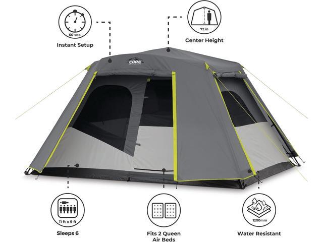 CORE Instant Cabin Tents 6 Person / 9 Person / 10 Person / 12 Person Family Cabin Multi Room Pop Up Tents Car Camping Included Storage Pockets...
