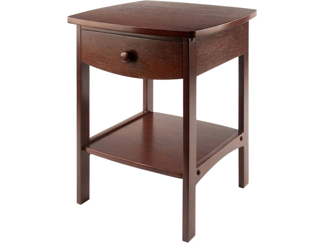 Winsome 22 x 18 x 18-Inch Wood Curved End Table/Night Stand with One Drawer, Brown (94918)