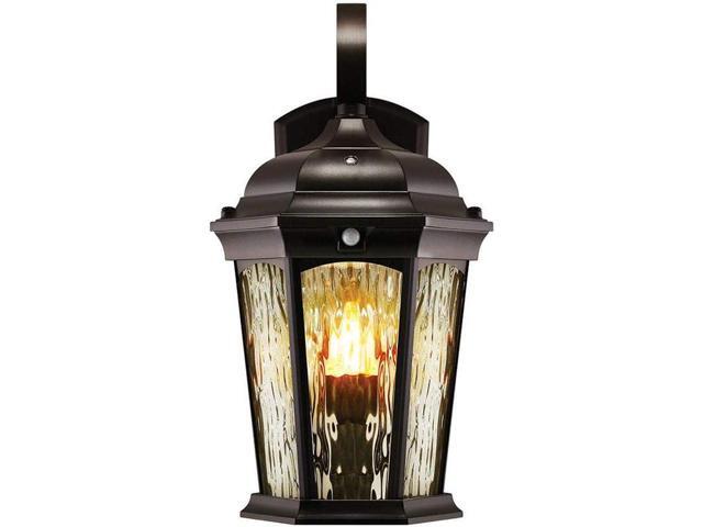 Euri Lighting EFL-130W-MD Flickering Flame Porch Light, Water Glass, with Integrated Security Light (3000K), Motion-Sensor, Dusk-to-Dawn, Oil.