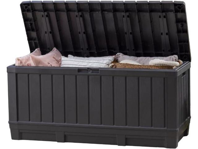 Keter Kentwood 92 Gallon Resin Deck Box-Organization and Storage for Patio Furniture Outdoor Cushions, Throw Pillows, Garden Tools and Pool Floats,.